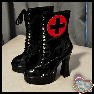 UNWORN Ellie Shoes E-557-Nurse 5.5" Heel Ankle Nurse Womens Costume Boot Size 6